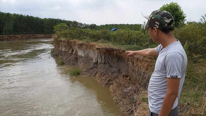 Một đoạn sông La Ngà bị sạt lở nghiêm trọng Ảnh: Thanh Niên