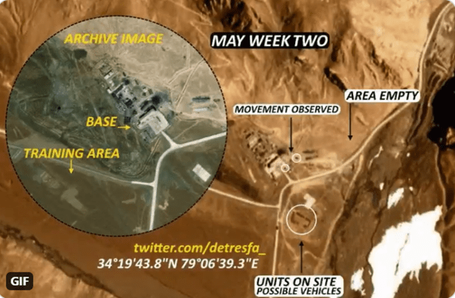 Hình ảnh chụp vệ tinh cho thấy vị trí của lực lượng Trung Quốc gần Hotsprings vào tuần 2 của tháng 5 /// Twitter