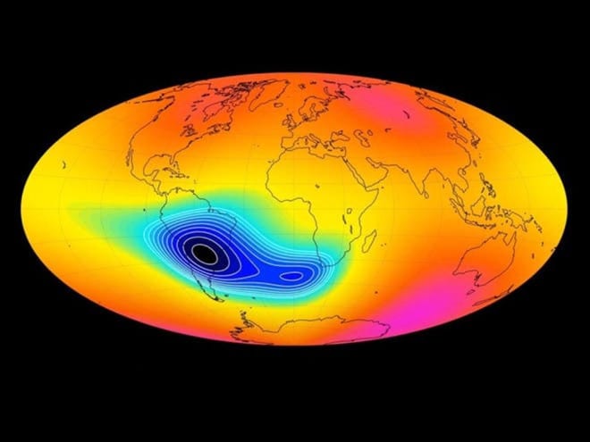 Ảnh đồ họa cho thấy vị trí của Bất thường Nam Đại Tây Dương (SAA) /// DTU Space