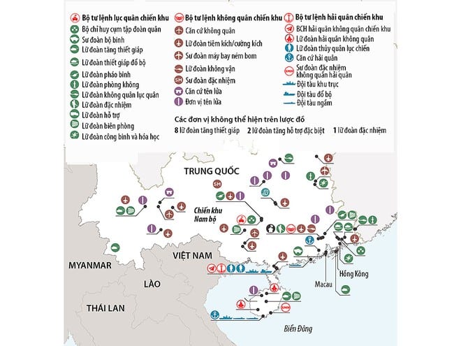 Lược đồ thế trận quân sự của chiến khu Nam bộ Trung Quốc /// ảnh: Bộ Quốc phòng Mỹ