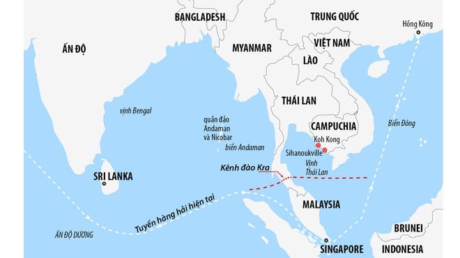 Lược đồ khu vực “cầu nối” vịnh Thái Lan với Ấn Độ Dương /// ĐỒ HỌA: H.Đ
