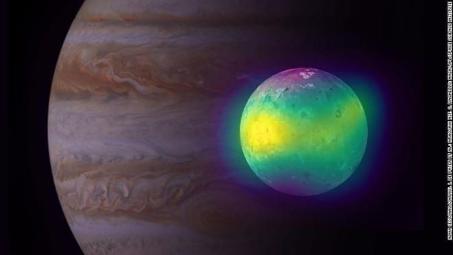 Hình ảnh kết hợp giữa mặt trăng Io và sao Mộc /// ALMA