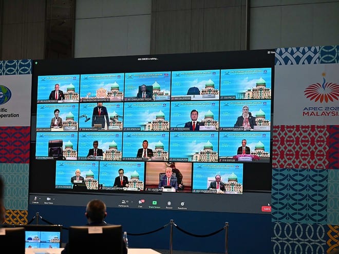Hội nghị các nhà lãnh đạo kinh tế APEC 27 diễn ra dưới hình thức trực tuyến /// ẢNH: AFP