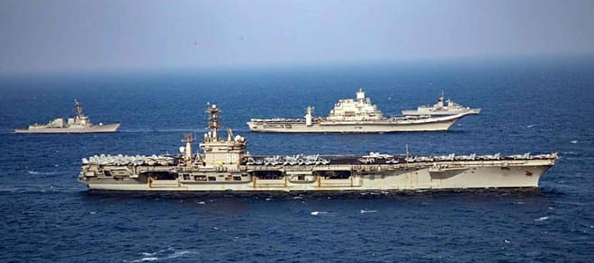 Các chiến hạm của “bộ tứ kim cương” (Mỹ - Ấn Độ - Úc - Nhật Bản) tham gia tập trận Malabar năm 2020 /// ANI