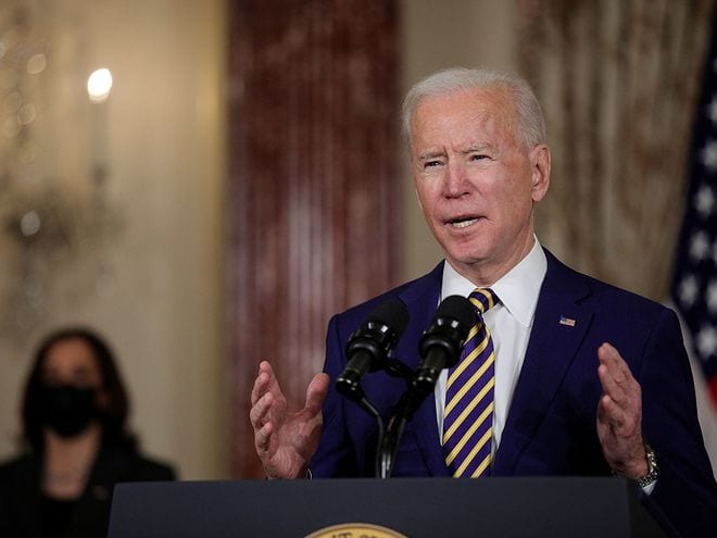 Tổng thống Joe Biden phát biểu tại Bộ Ngoại giao Mỹ /// Ảnh: Reuters