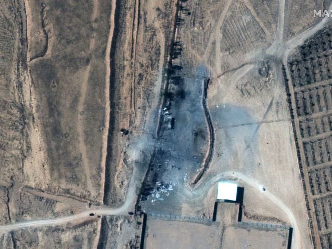 Hình ảnh vệ tinh cho thấy một khu vực gần biên giới Iraq - Syria bị Mỹ không kích mới đây /// AFP