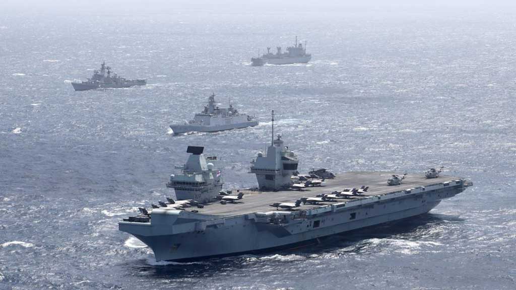 Tàu sân bay Anh HMS Queen Elizabeth tập trận cùng hải quân Ấn Độ ở Ấn Độ Dương mới đây /// HẢI QUÂN ANH