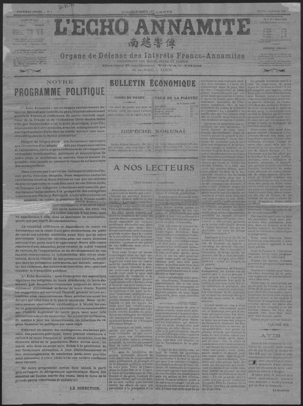 Báo chí Nam kỳ đầu thế kỷ 20: 'L’Écho Annamite' và 'La Tribune Indigène' một trăm năm trước - ảnh 1