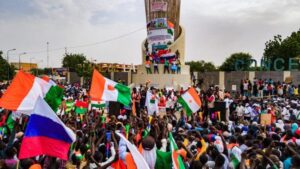 Thousands of anti-sanctions protestors gather in support of the putschist soldiers in the capital Niamey